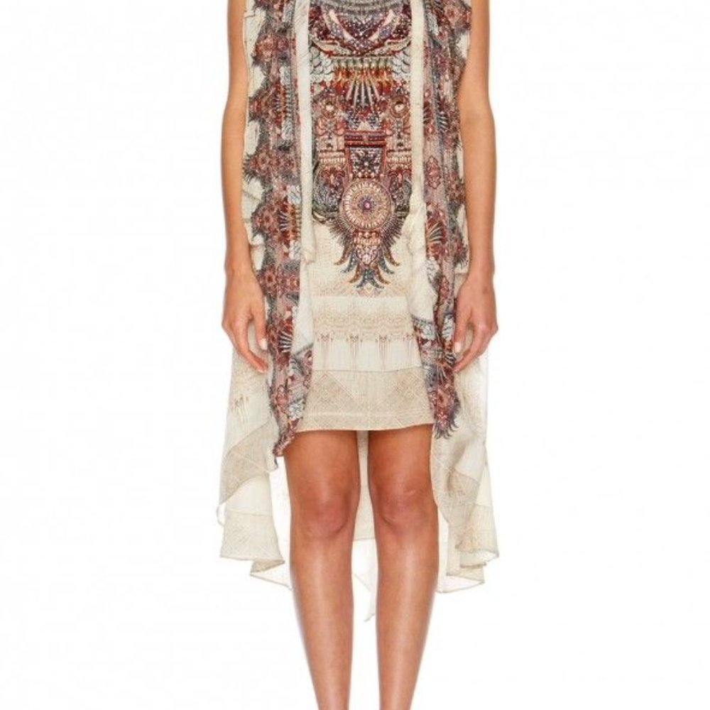 CAMILLA FRANKS WITH BOTH HANDS SILK LONG VEST JACKET DRESS BEADED RHINESTONES